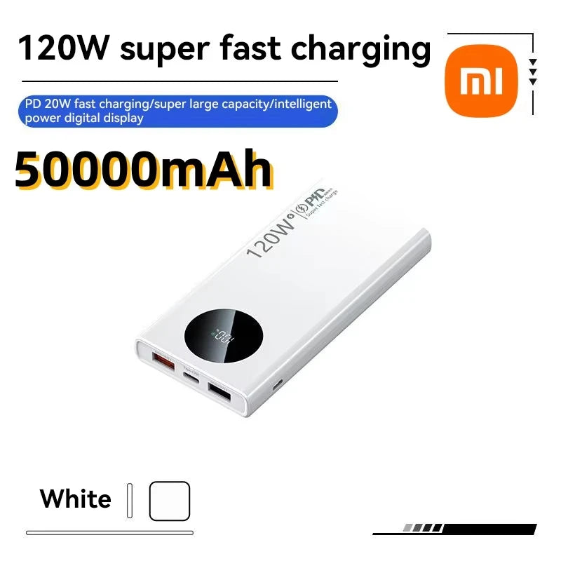 Xiaomi 120W 500000mAh High Capacity Power Bank – Fast Charging Portable Battery Charger for iPhone, Samsung, Huawei (2025 Model)