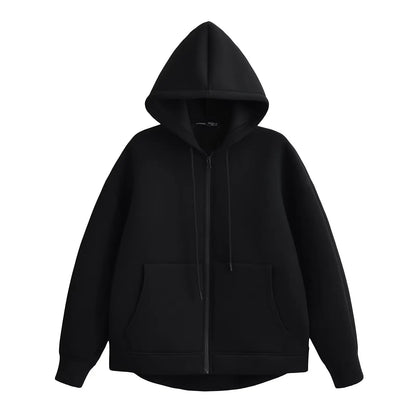 Women’s Oversized Zipper Hoodie – HH Winter High Street Loose Sweatshirt Coat with Double Pockets