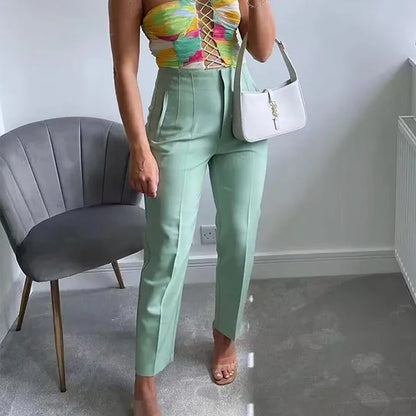 MUJER High-Waist Office Pants – Women’s Formal Pencil Trousers in Black, Pink & White