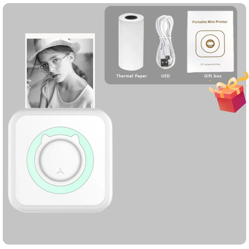 Mini Thermal Printer - Portable Wireless Bluetooth Label Sticker Photo Printer
