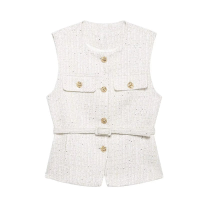 2025 Summer Women’s Casual French Vest – Simple & Comfortable Belted Textured Design