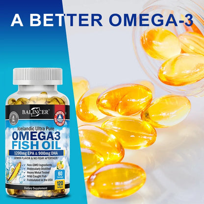 Omega-3 Fish Oil Supplement with EPA & DHA – 120 Capsules for Heart & Brain Health