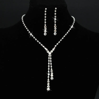 Elegant Rhinestone Necklace & Earrings Set – Bridal Wedding Jewelry Accessories for Women