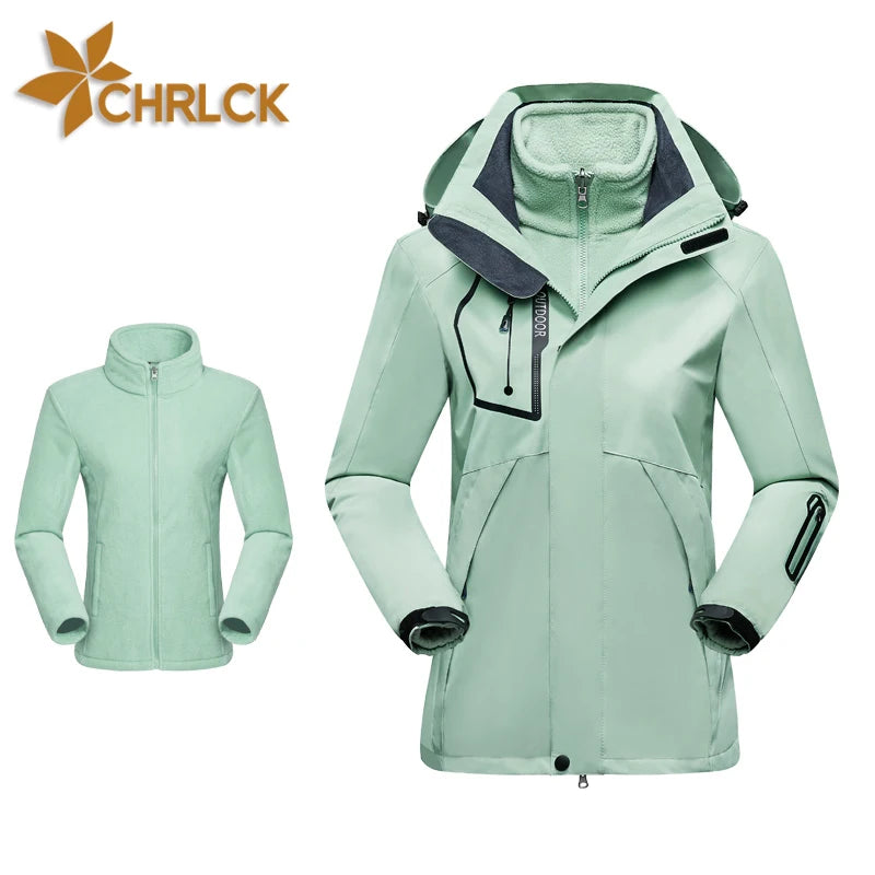 Women’s 3-in-1 Waterproof Hiking Jacket – Fleece Lined Winter Windbreaker