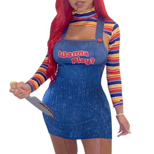 2025 Halloween Women’s Costume – Scary Chucky Doll Bodysuit from Child’s Play Movie Character Set
