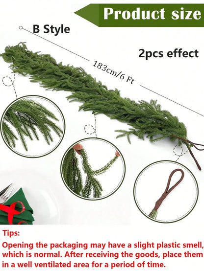 1.8M Artificial Norfolk Pine Garland – Real Touch Winter Green Christmas Decoration for Home & Outdoors