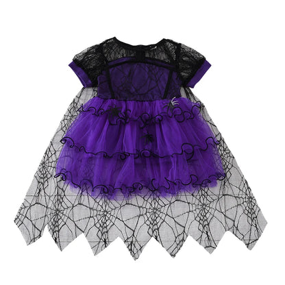 2–7Y Halloween Witch Cosplay Dress – Cute Spider Mesh Cape Outfit for Baby & Kids, Carnival Party Costume