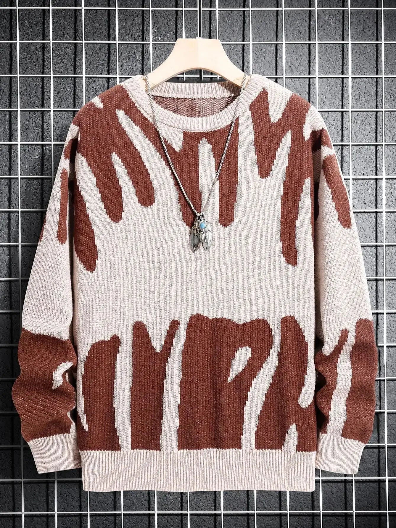 Men’s Jacquard Knit Sweater – Autumn/Winter Irregular Contrast Color Pullover