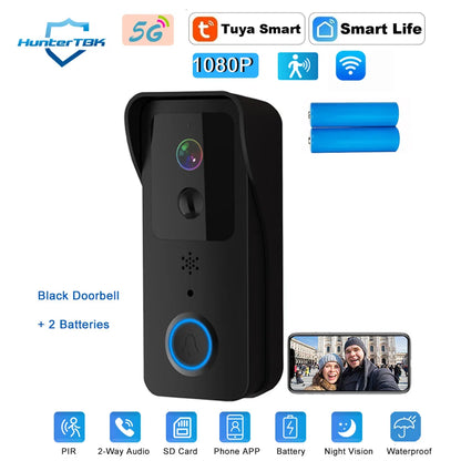 Smart WiFi Video Doorbell 1080P – 5G/2.4G Tuya Wireless Door Camera, Outdoor Waterproof Intercom with Motion Alert & Chime
