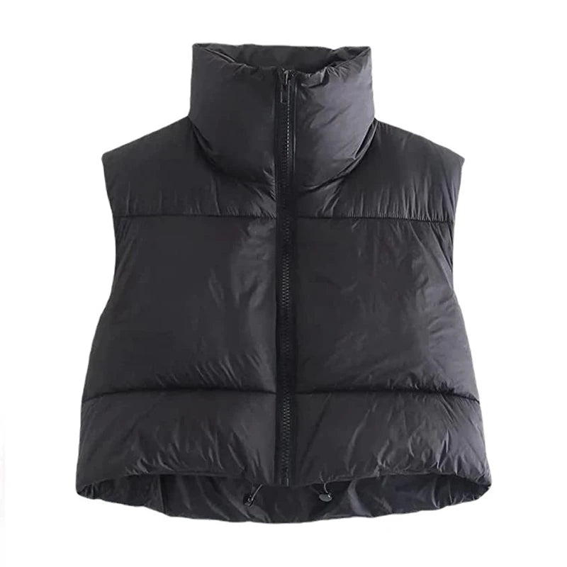 Women’s Short Puffer Vest – Warm Quilted Sleeveless Jacket for Autumn & Winter