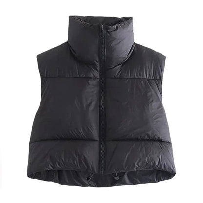 Women’s Short Puffer Vest – Warm Quilted Sleeveless Jacket for Autumn & Winter