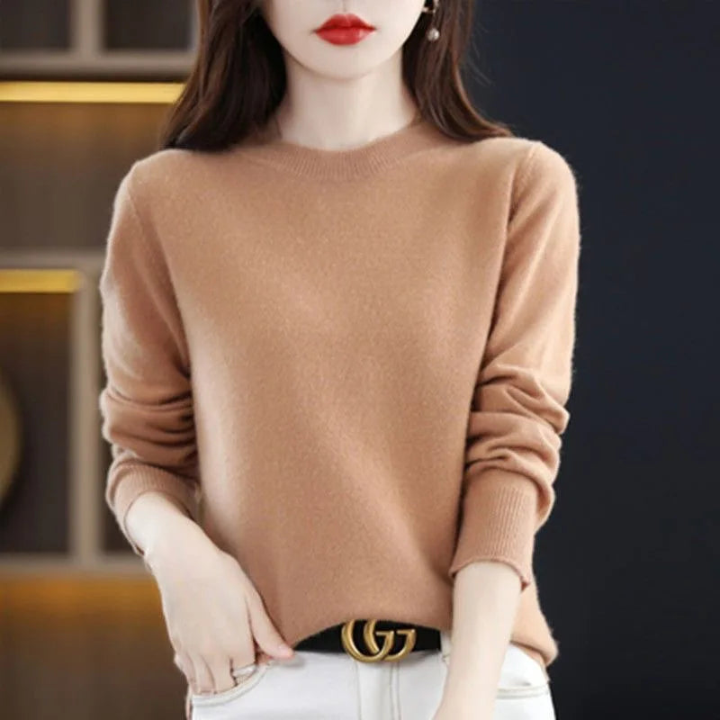 Women’s Basic O-Neck Sweater – Autumn/Winter Solid Knit Pullover