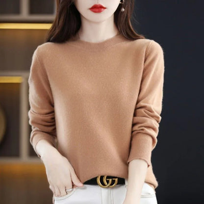 Women’s Basic O-Neck Sweater – Autumn/Winter Solid Knit Pullover