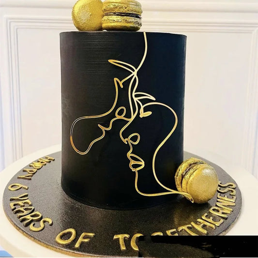 Abstract Minimalist Line Acrylic Gold Cake Topper – Character Art Decoration for Women’s Birthday Party