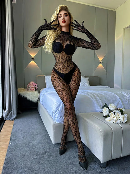 Women’s Sexy Backless Jumpsuit – See-Through Full Sleeve Bodysuit, Fashion Romper for Party, Nightclub & Activewear