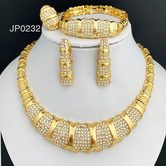 Dubai 18K Gold Plated Luxury Jewelry Set – Women’s Necklace, Earrings, Bracelet & Ring for Wedding and Party