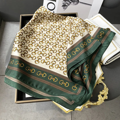 2025 Satin Imitation Print Silk Scarf Square Women Neck Scarves Wrap Headkerchief Beach Hair Band Women's Bandana