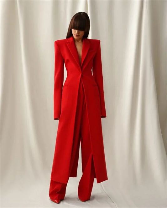 Designer Women’s Formal Suit Set – 2-Piece Blazer & Pants, Long Style for Wedding, Party & Prom, One-Button Customizable