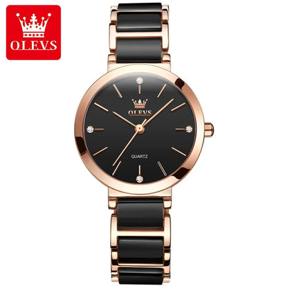 OLEVS Luxury Women’s Rose Gold Quartz Watch – Fashion Ceramic Strap Elegant Wristwatch