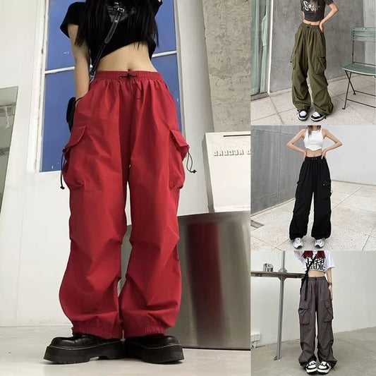 Women’s Casual Joggers Cargo Pants – Low-Waist Drawstring Wide-Leg Baggy Trousers | Y2K Streetwear Oversize Sweatpants