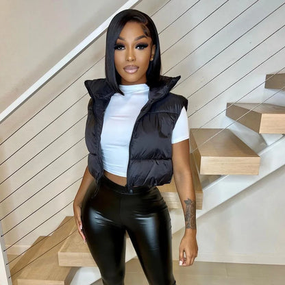 Women’s Short Puffer Vest – Warm Quilted Sleeveless Jacket for Autumn & Winter