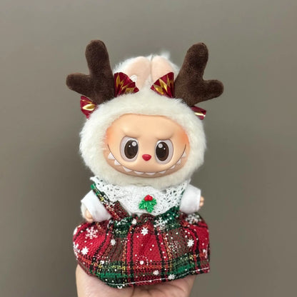 Labubu Christmas Deer Outfit – Red Festive Clothes Set for V1/V2/V3/V4 Figures, “Pin For Love” Holiday Edition