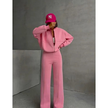Women’s 2025 Casual Two-Piece Pants Set – Long-Sleeved Cardigan Sweatshirt & Trousers | Autumn & Winter Street Fashion