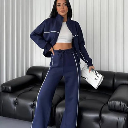 Women’s 2-Piece Tracksuit Set – Long Sleeve Half High Collar Cardigan Sweater & Trousers Casual Sportswear