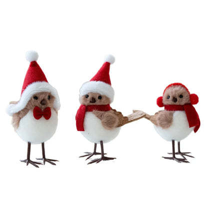 Christmas Simulation Bird Hanging Pendant Foam Red Scarf Hats Bird Xmas Tree Ornaments Merry Christmas Decor Happy New Year