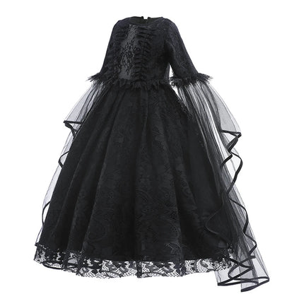 2025 Halloween Kids Evil Witch Costume – Maleficent-Inspired Black Tulle Dress for Fantasy Party & Cosplay