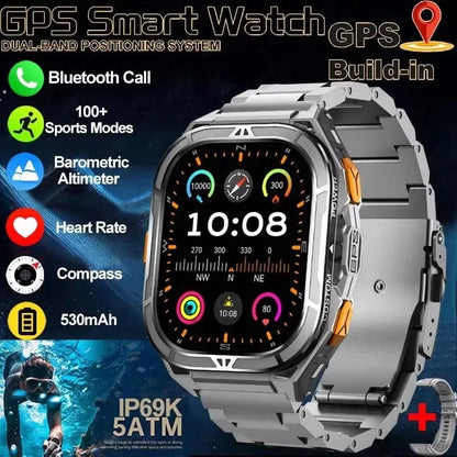 2025 GPS Smart Watch for Men – 1.96” HD AMOLED Display, Compass, Bluetooth Call & 5ATM Waterproof Sport Smartwatch (Android/iOS)