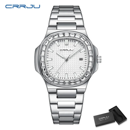 CRRJU Luxury Men’s Stainless Steel Quartz Watch – High-Quality Fashion Wristwatch with Calendar Display