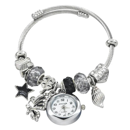 Women’s Love Bracelet Quartz Watch – Stylish Round Silver Casual Fashion Jewelry Gift