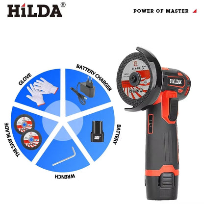 HiLDA 12V Mini Electric Angle Grinder 3-Inch Cordless Cutting & Polishing MachineElectric Angle Grinder
