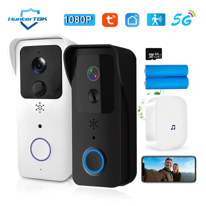 Smart WiFi Video Doorbell 1080P – 5G/2.4G Tuya Wireless Door Camera, Outdoor Waterproof Intercom with Motion Alert & Chime