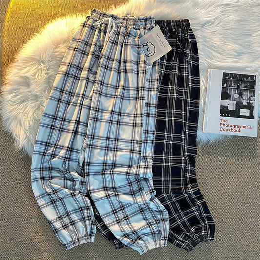 Women’s Korean Plaid Casual Pants – Loose Harajuku Harem Trousers | Summer Streetwear Fashion for Students