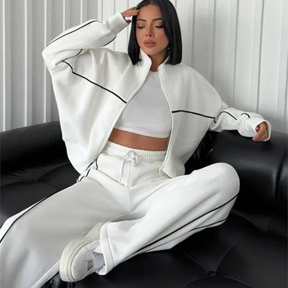 Women’s 2-Piece Tracksuit Set – Long Sleeve Half High Collar Cardigan Sweater & Trousers Casual Sportswear
