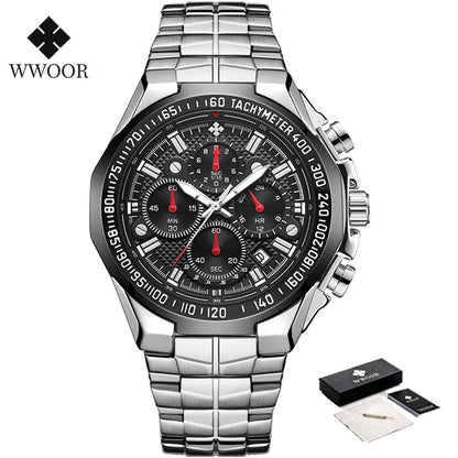 WWOOR Men’s Luxury Gold Chronograph Watch – Big Dial Waterproof Quartz Wristwatch