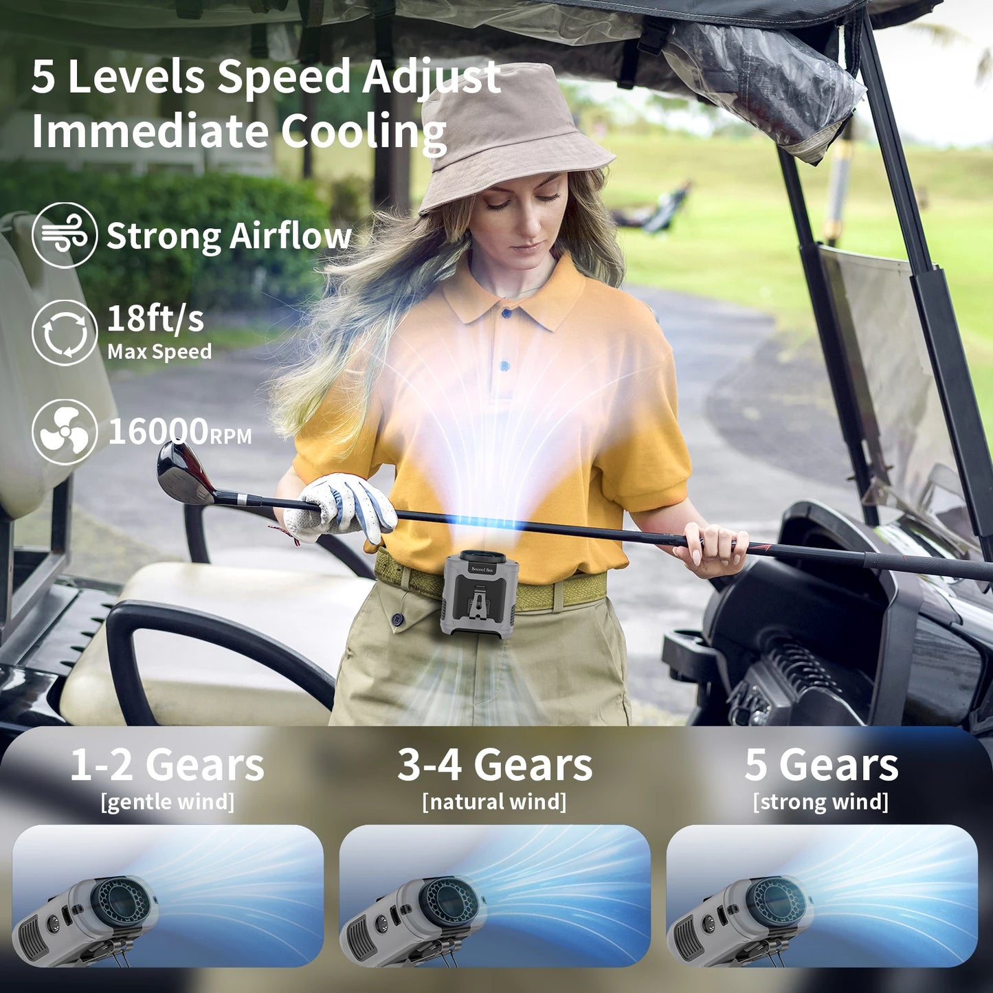 Socool 10000mAh Waist Fan Portable Handheld Hanging Neck Fan Ultra-Strong Wind with Phone Charging LED Light for Outdoor Working