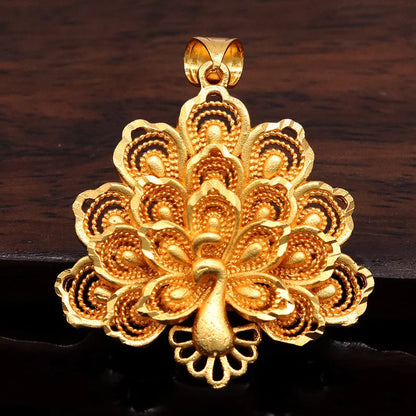 Pure 18K Gold Color Peacock Pendant – Lucky Charm Necklace for Women, Wedding & Birthday Jewelry Gift (Without Chain)