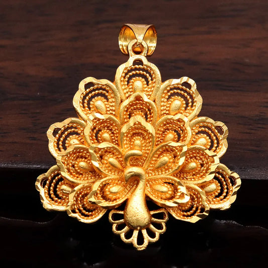 Pure 18K Gold Color Peacock Pendant – Lucky Charm Necklace for Women, Wedding & Birthday Jewelry Gift (Without Chain)