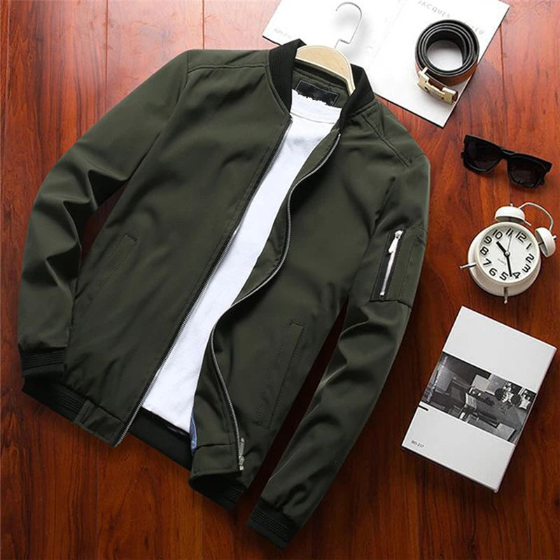 Men’s Slim Bomber Jacket – Lightweight Baseball Windbreaker Zipper Coat