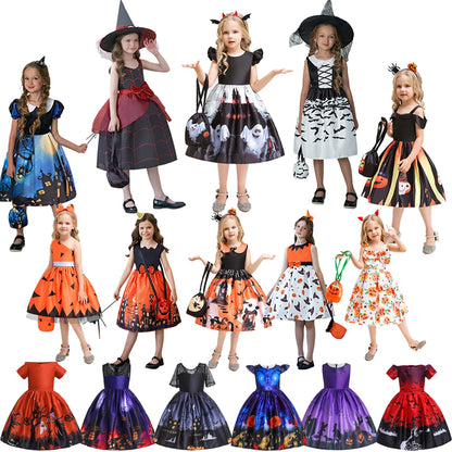 Girls’ Halloween Cosplay Costume – Pumpkin, Bat & Gothic Princess Dress for Carnival, Christmas & Birthday Parties