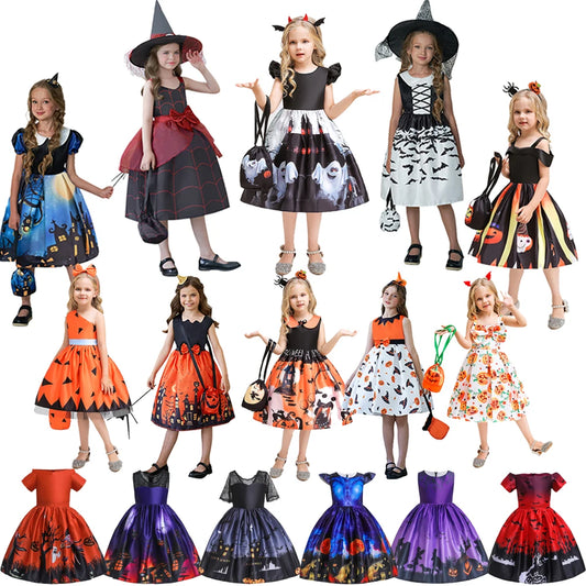 Girls’ Halloween Cosplay Costume – Pumpkin, Bat & Gothic Princess Dress for Carnival, Christmas & Birthday Parties