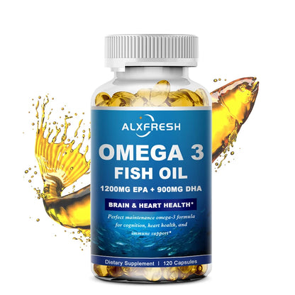Alxfresh Wild Caught Omega-3 Fish Oil 3600mg – High EPA 1300mg & DHA 900mg – 120 Softgelsf