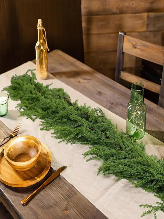 1.8M Artificial Norfolk Pine Garland – Real Touch Winter Green Christmas Decoration for Home & Outdoors