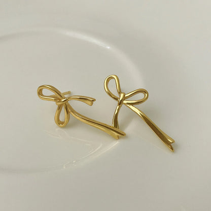 18K Gold Plated Y2K Bow Stud Earrings – Cute Fashion Piercing Jewelry for Women, Christmas Gift Aretes