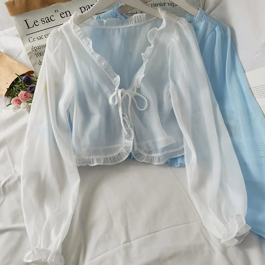 Women’s Lace Bow Summer Cardigan – Lightweight Sun Protection Blouse & Casual Top