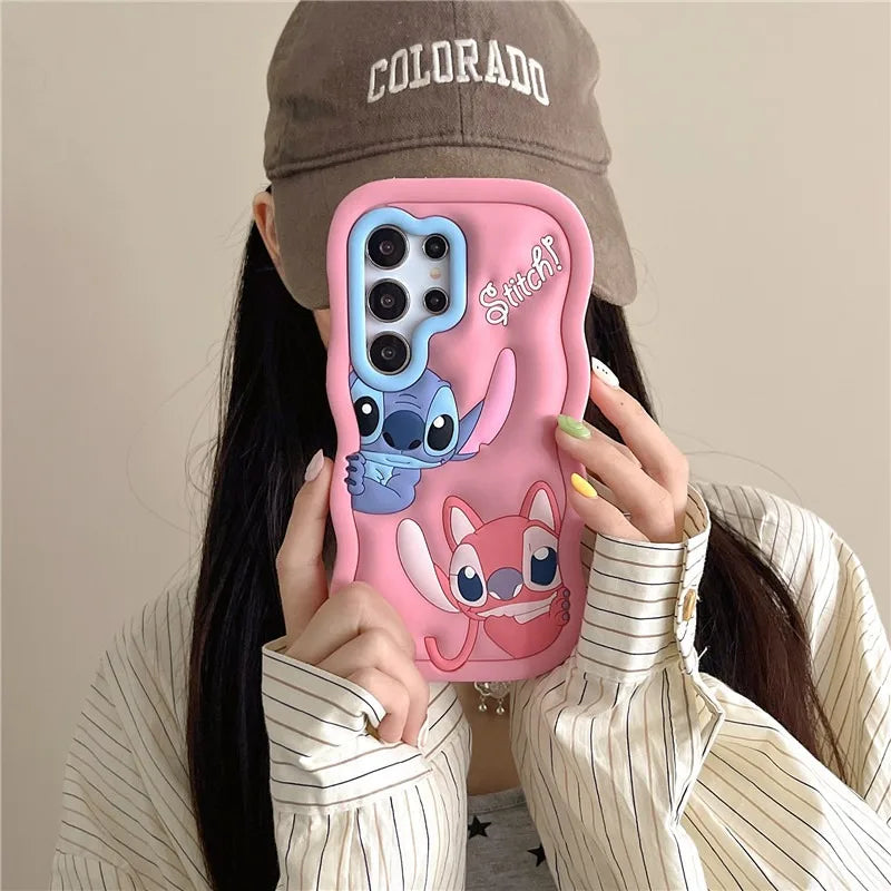 Stitch Angel Phone Case for Samsung Galaxy S24 S23 S22 S25 Ultra FE A56 A55 A53 A52 A54 A16 A35 5G Cartoon Silicone Phone Cover