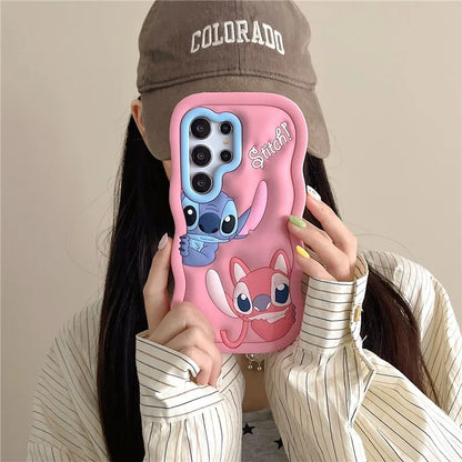 Stitch Angel Phone Case for Samsung Galaxy S24 S23 S22 S25 Ultra FE A56 A55 A53 A52 A54 A16 A35 5G Cartoon Silicone Phone Cover